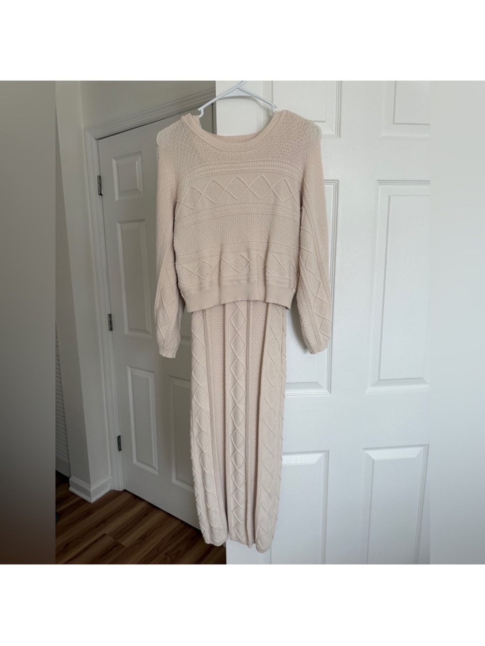 Anthropologie Cream Cable-Knit Two-Piece Sweater Dress Set